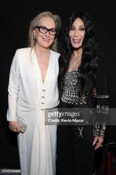 Meryl Streep and Cher attend the 2024 iHeartRadio Music Awards at Dolby Theatre in Los Angeles, California on April 01, 2024. Broadcasted live on FOX.