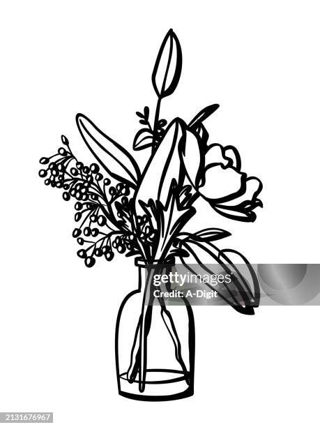 stillleben wilde blumen tinte - tischdekoration stock-grafiken, -clipart, -cartoons und -symbole