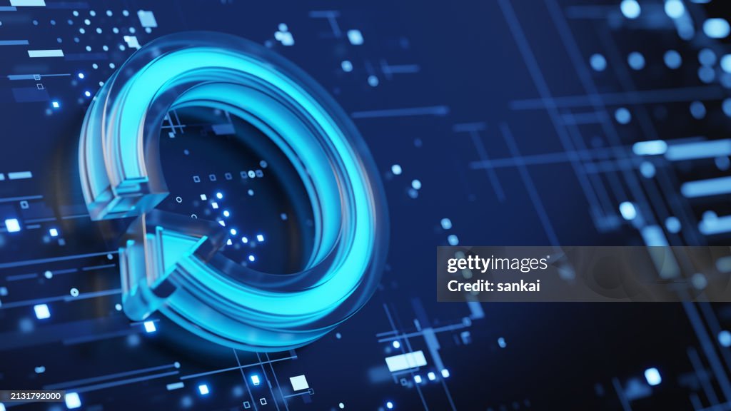 3D-Symbol mit rundem Pfeil. Backup-, Erneuerungs- und Software-Update-Konzept.