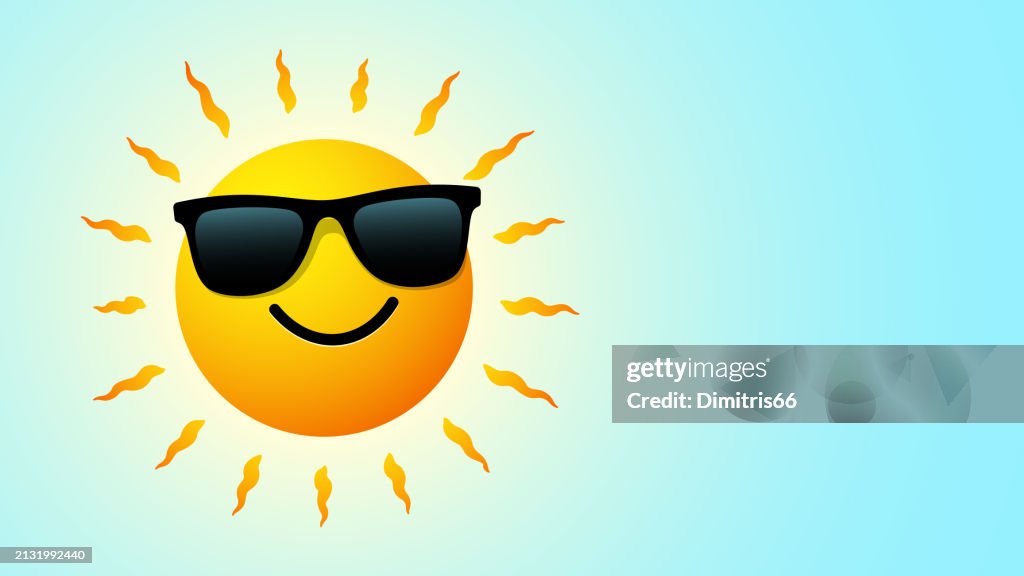 Sol con gafas de sol en el cielo azul