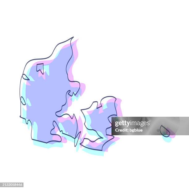 denmark map hand drawn - purple with black outline - trendy design - denmark map stock illustrations