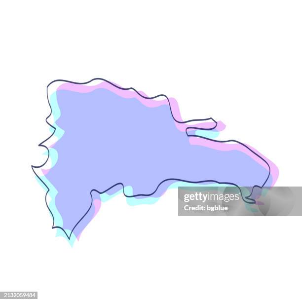 dominican republic map hand drawn - purple with black outline - trendy design - hispaniola stock illustrations