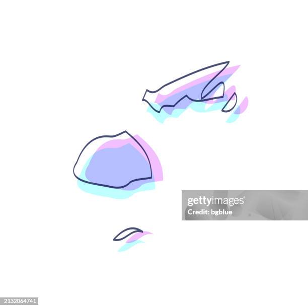 fiji map hand drawn - purple with black outline - trendy design - fijian pattern stock illustrations