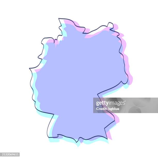deutschlandkarte handgezeichnet - lila mit schwarzem umriss - trendiges design - stereoskopische photographie stock-grafiken, -clipart, -cartoons und -symbole