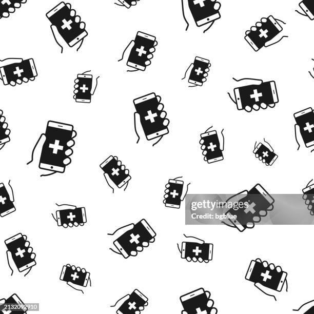 emergency call. seamless pattern. icons on white background - panic button phone stock illustrations