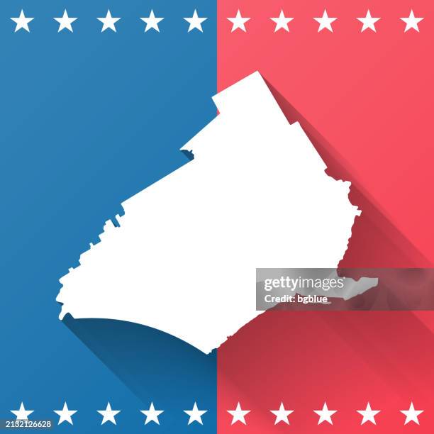 delaware county, pennsylvania. map on blue and red background - delaware county stock illustrations