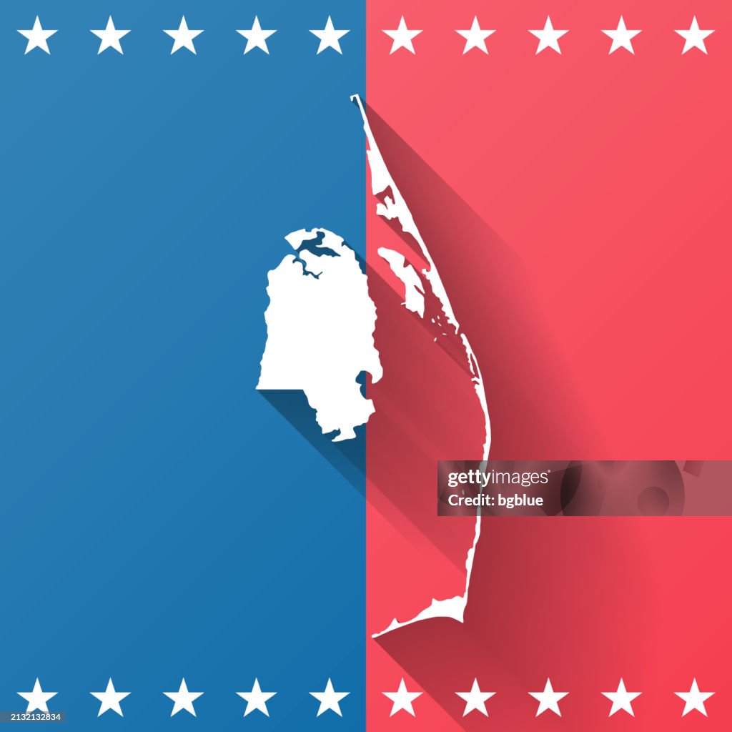 Dare County, North Carolina. Map on blue and red background
