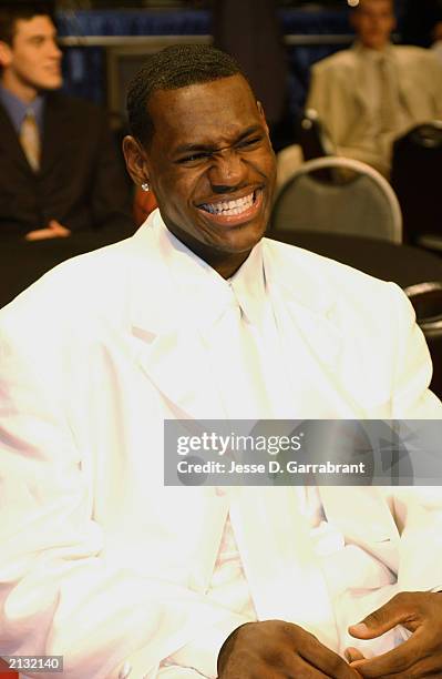 LeBron James smiles during the 2003 NBA Draft at the Paramount Theatre at Madison Square Garden on June 26, 2003 in New York, New York. NOTE TO USER:...