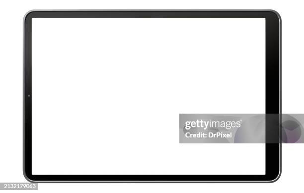 black digital tablet computer mockup with blank white screen. 2 clipping paths included - tablet stockfoto's en -beelden