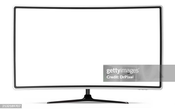 curved computer monitor or tv with clipping path for the screen - televisión de alta definición aparato de televisión fotografías e imágenes de stock