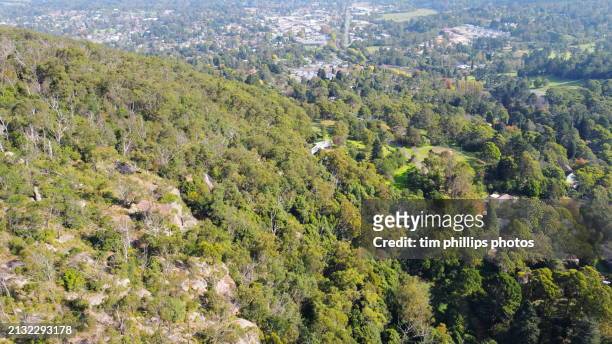 an aerial view from mount gibraltar, of the bowral township in the southern highlands of new south wales. - southern highlands australia stock pictures, royalty-free photos & images