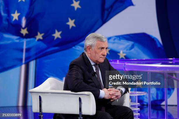 Il ministro degli Affari Esteri e della cooperazione internazionale Antonio Tajani ospite della trasmissione televisiva Porta a Porta. Rome , March...