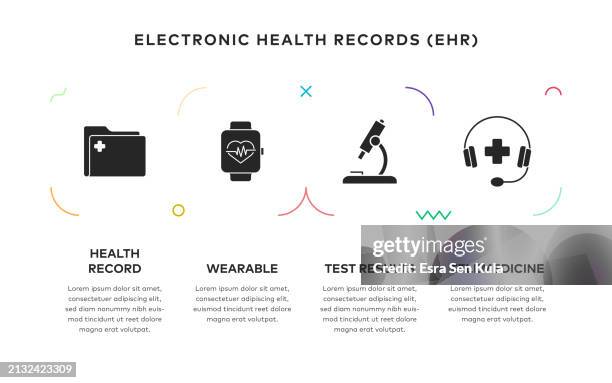 electronic health records (ehr) concept infographic design with 4 step solid icons - electronic medical record icon stock illustrations