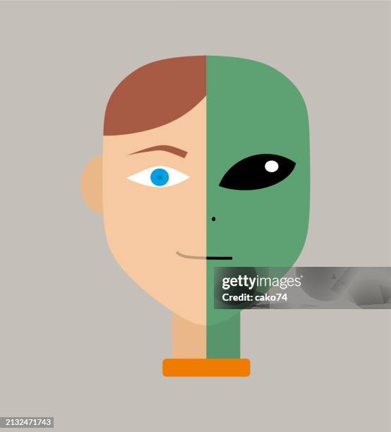 half human half alien creature - alien face stock illustrations