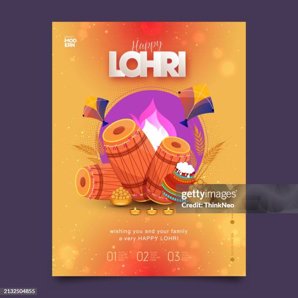 lohri festival poster design template - makar sankranti stock illustrations