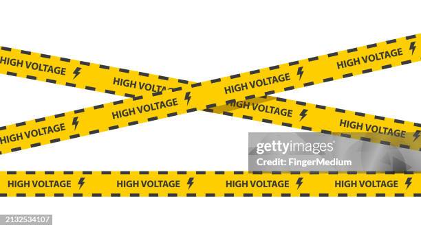 caution tape high voltage sign - high voltage sign stock illustrations
