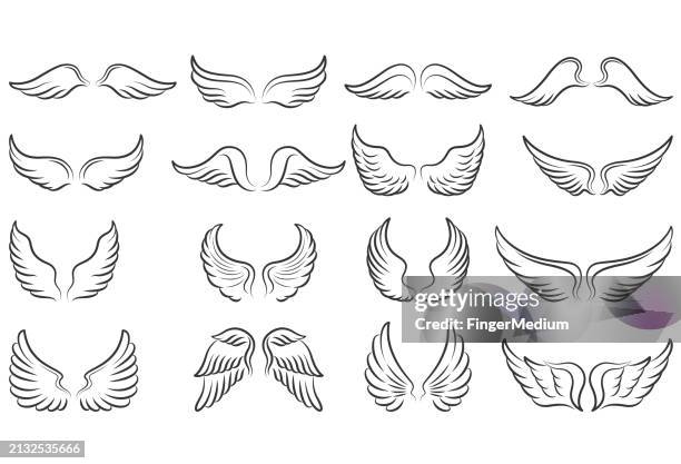 wings-symbol-set - engel stock-grafiken, -clipart, -cartoons und -symbole