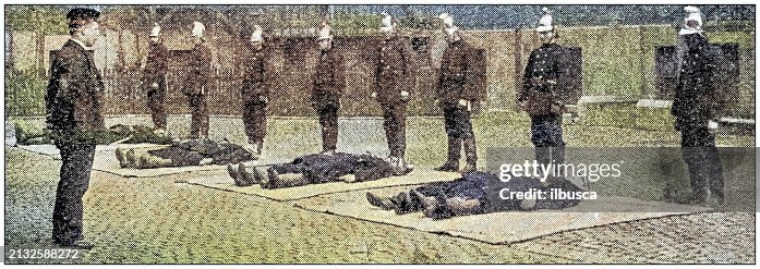 Antique photograph: Firemen fire brigade training Antique photograph: Firemen fire brigade training