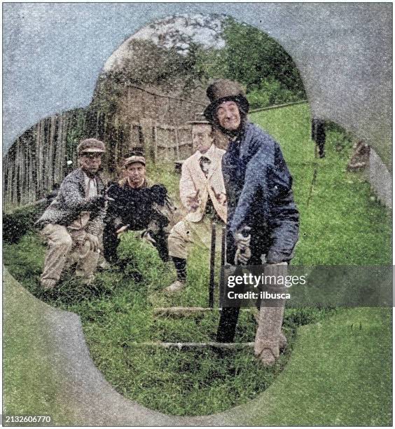 antique photograph: bizarre cricket match - cricket game fun stock illustrations