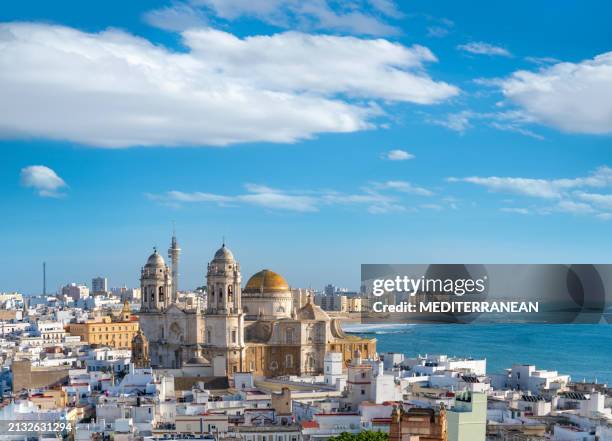 skyline von cádiz luftaufnahme in andalusien, spanien - provinz cadiz stock-fotos und bilder