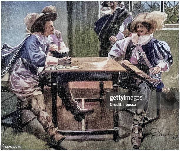 antique painting illustration: musketeers - musketeer stock illustrations