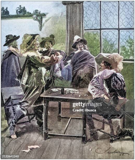 antique painting illustration: musketeers - musketeer stock illustrations