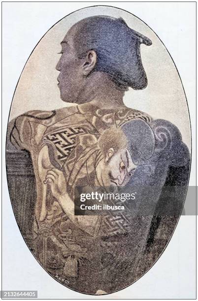 antique photograph: tattoos, japanese - only japanese stock illustrations