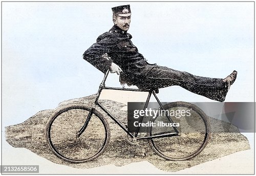 Antique photograph: Early bicycle tricks Antique photograph: Early bicycle tricks