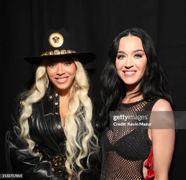 Beyoncé and Katy Perry pose backstage during the 2024 iHeartRadio Music Awards at Dolby Theatre in Los Angeles, California on April 01, 2024....