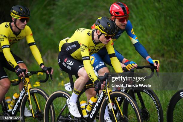 Jonas Vingegaard Hansen of Denmark and Team Visma | Lease a Bike and Tao Geoghegan Hart of The United Kingdom and Team Lidl - Trek compete during the...