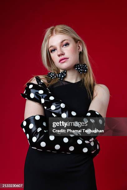 beautiful elegant woman on plain background - polka dot fashion stock pictures, royalty-free photos & images