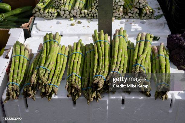 Fruit and vegetable market stall on 29th March 2024 in Cirencester, United Kingdom. Cirencester is a market town in Gloucestershire. It is the eighth...