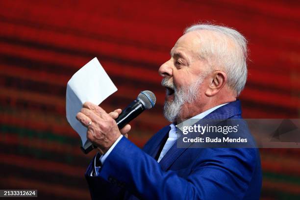 President of Brazil Luis Inácio Lula Da Silva speaks during the inauguration of the Institute of Pure and Applied Mathematics on April 02, 2024 in...