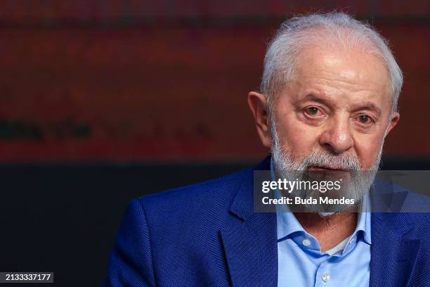 President of Brazil Luis Inácio Lula Da Silva looks on during the inauguration of the Institute of Pure and Applied Mathematics on April 02, 2024 in...