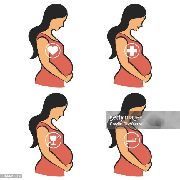 bildbanksillustrationer, clip art samt tecknat material och ikoner med pregnant woman vector set - mammakläder