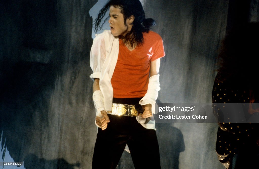 Mj Singer American singer Michael Jackson sings during a music video in Los ...