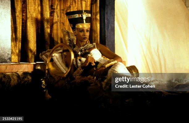 SomaliAmerican model Iman poses for a portrait on the set of Michael Jackson's 1992 single music video of 'Remember the Time' in Los Angeles,...