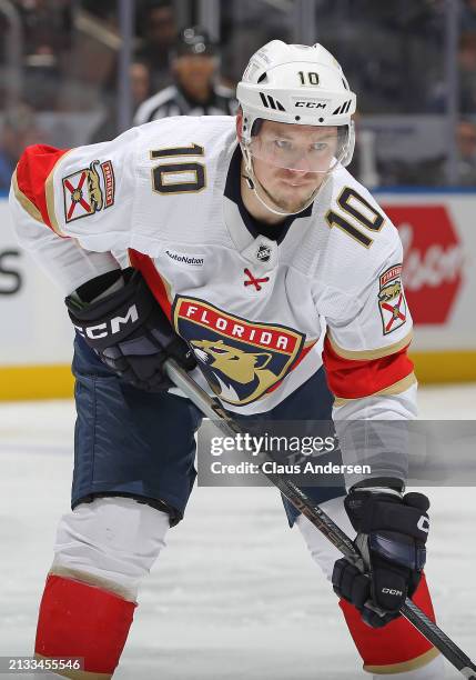 Vladimir Tarasenko of the Florida Panthers waits for a faceoff against the Toronto Maple Leafs during the first period in an NHL game at Scotiabank...