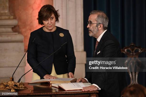 Portuguese Minister of State and Foreign Affairs Paulo Rangel takes the oath of office during the inauguration of the XXIV Constitutional Government...