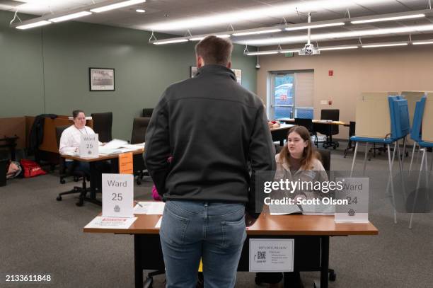 Resident arrives to vote in the state's primary election at a polling location on April 02, 2024 in Green Bay, Wisconsin. Republican presidential...