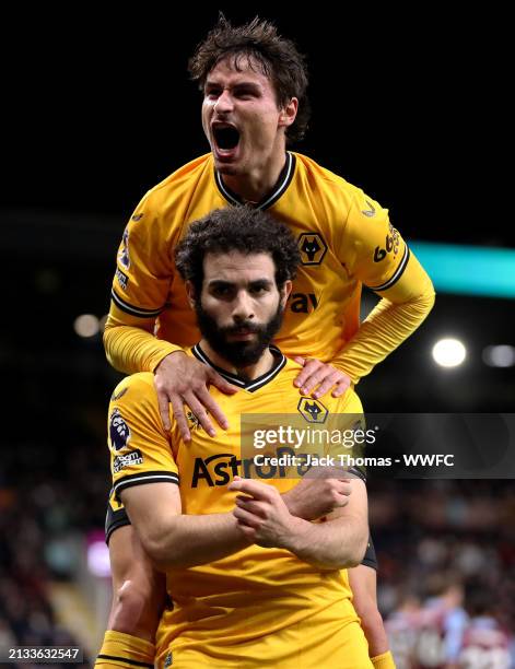 Rayan Ait-Nouri of Wolverhampton Wanderers celebrates scoring his team's first goal during the Premier League match between Burnley FC and...