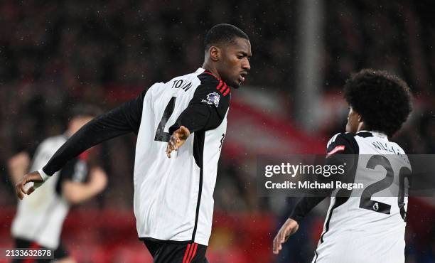 Tosin Adarabioyo celebrates scoring his team's first goal with ful20 during the Premier League match between Nottingham Forest and Fulham FC at the...