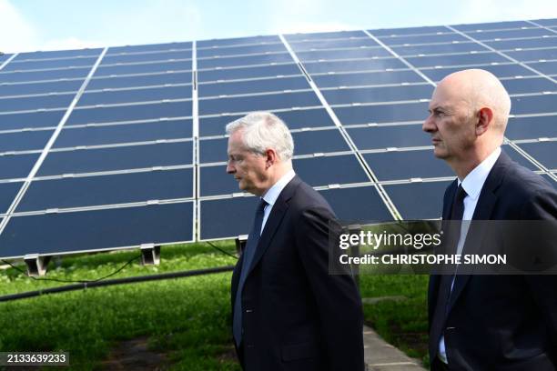 France's Minister for Economy and Finances Bruno Le Maire and France's Deputy Minister for Industry and Energy Roland Lescure visit the La Fito...