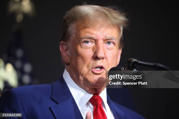 Former U.S. President Donald Trump speaks at a campaign event on April 02, 2024 in Grand Rapids, Michigan. Trump delivered a speech which his...