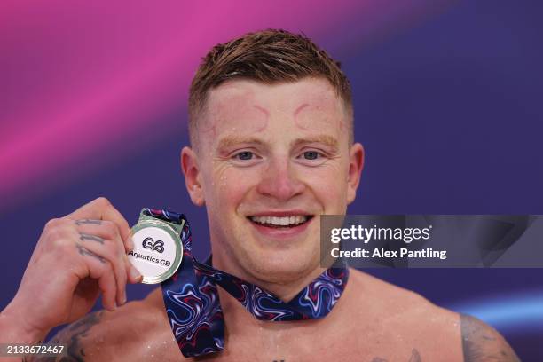 Adam Peaty of Loughborough Performance Centre poses for a photo with his medal after achieving qualification for the Olympic Games Paris 2024...