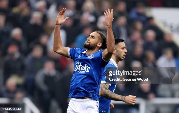 Dominic Calvert-Lewin of Everton celebrates scoring his team's first goal from a penalty kick during the Premier League match between Newcastle...