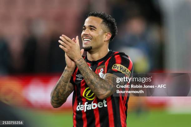 Goal-scorer Justin Kluivert of Bournemouth after his sides 1-0 win during the Premier League match between AFC Bournemouth and Crystal Palace at...