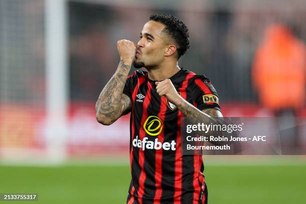 Goal-scorer Justin Kluivert of Bournemouth after his sides 1-0 win during the Premier League match between AFC Bournemouth and Crystal Palace at...