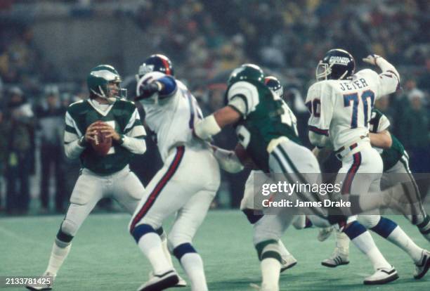 Philadelphia Eagles quarterback Ron Jaworski looks to pass downfield during a wildcard playoff game against the New York Giants on December 27, 1981...