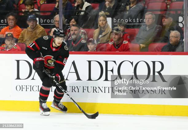 Dominik Kubalik of the Ottawa Senators skates against the Chicago Blackhawks at Canadian Tire Centre on March 28, 2024 in Ottawa, Ontario.